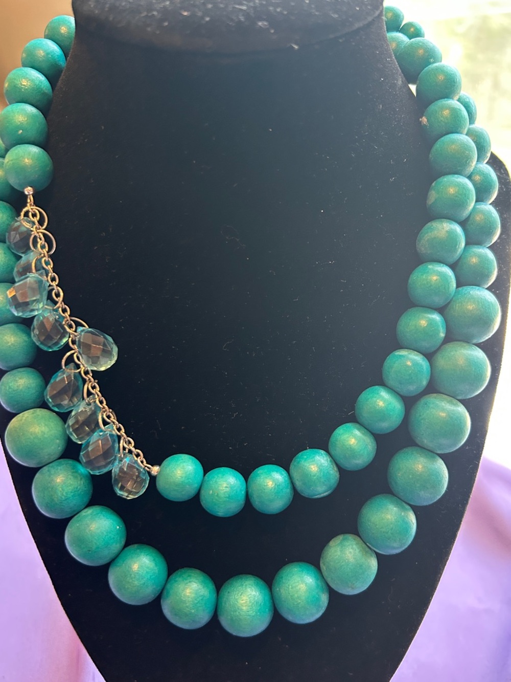 Turquoise Beaded Statement Necklace with Faceted Crystal Accents